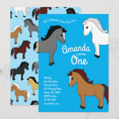 Invitation Cute Horse Enfants 1er Anniversaire Party Blue (Devant / Derrière)