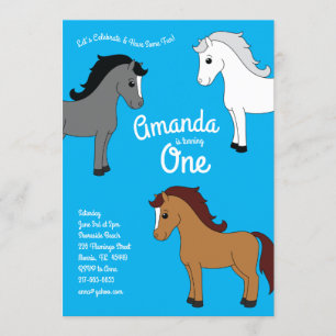 Invitation Cute Horse Enfants 1er Anniversaire Party Blue