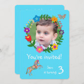 Invitation Cute Horse Papillon Fleurs Garçons Fête d'annivers (Devant / Derrière)