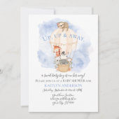 Invitation Cute Hot Air Balloon Giraffe Sloth Zebra Blue Boy (Devant)