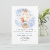 Invitation Cute Hot Air Balloon Giraffe Sloth Zebra Blue Boy (Debout devant)