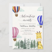 Invitation Cute Hot Air Balloon Jungle Giraffe Baby shower (Devant)
