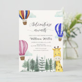 Invitation Cute Hot Air Balloon Jungle Giraffe Baby shower (Debout devant)