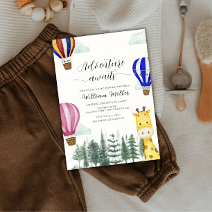 Invitation Cute Hot Air Balloon Jungle Giraffe Baby shower