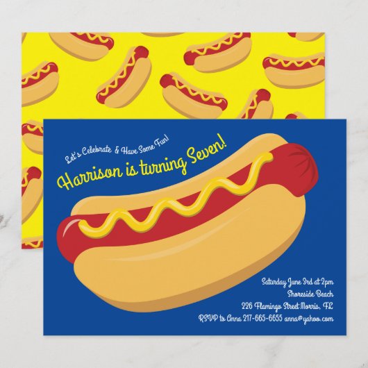 Invitation Cute Hot Dog Anniversaire de enfant Party Cuire de (Devant / Derrière)