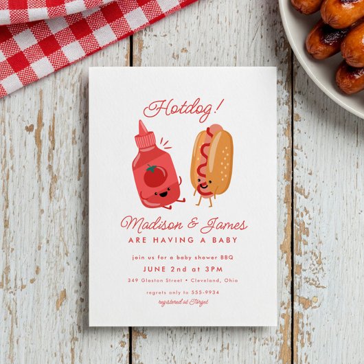 Invitation Cute Hotdog Pique-nique Baby Baby shower rouge bar