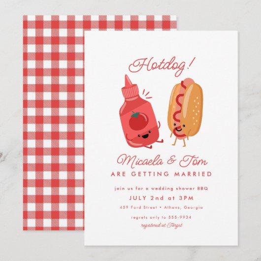 Invitation Cute Hotdog Pique-nique Rouge BBQ Couples Fête des (Devant / Derrière)