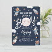 Invitation Cute 'Houston nous avons un garçon' Baby shower sp (Debout devant)