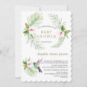 Invitation Cute Hummingbird Tropical Flowers Baby Shower