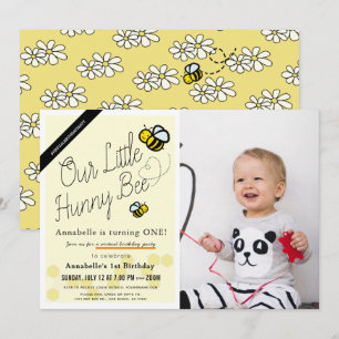 Invitation Cute Hunny Bee Yellow Photo 1er anniversaire virtu