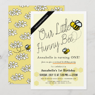 Invitation Cute Hunny Bee Yellow Virtual 1ère fête d'annivers