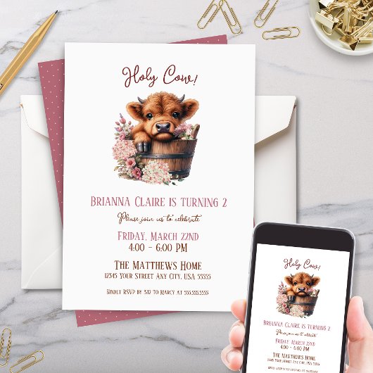 Invitation Cute Hydrangea Rose Floral Animaux de ferme Annive