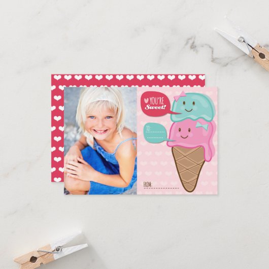 Invitation Cute Ice Cream Classe Enfants Valentine Photo (Devant/Arrière en situation)