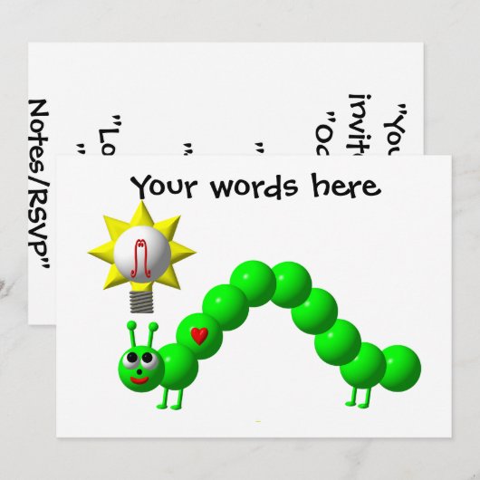 Invitation Cute Inchworm avec une idée (Devant / Derrière)