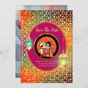 Invitation Cute Indian Cartoon Couple Enregistrer La Date AJO