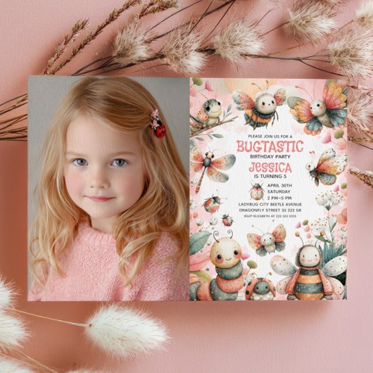 Invitation Cute Insects Bugtastic Girls Photo Anniversaire