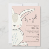 Invitation Cute It A Girl Rabbit Baby shower rose et gris (Devant)