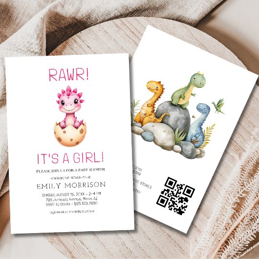 Invitation Cute It's a Girl Cute Dinosaur Baby Shower