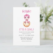 Invitation Cute It's a Girl Cute Dinosaur Baby Shower (Debout devant)