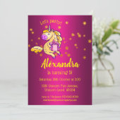 Invitation Cute Jaune Anniversaire Unicorn (Debout devant)