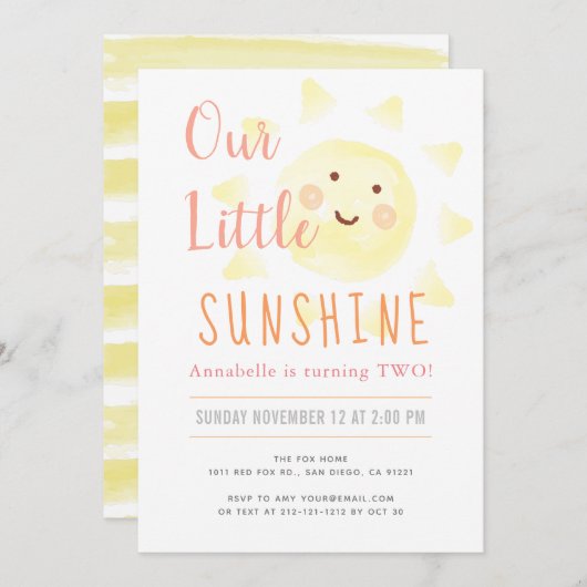 Invitation Cute Jaune Sunshine Fille Anniversaire (Devant / Derrière)
