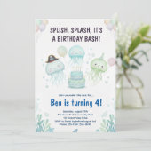 Invitation Cute Jellyfish Under the Sea Kids Birthday (Debout devant)