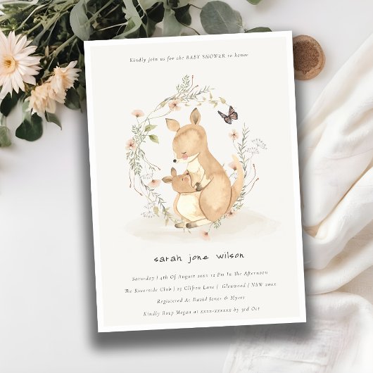Invitation Cute Joey Mama Kangaroo Baby shower de couronnes f