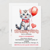 Invitation Cute Joueuse Kitty Chat Anniversaire (Devant / Derrière)