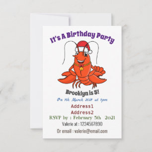 Invitation Cute joyeux homard portant le dessin du casquette 