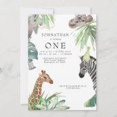 Invitation Cute Jungle Animaux 1er anniversaire (Devant)