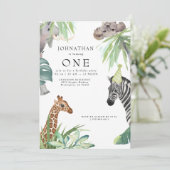 Invitation Cute Jungle Animaux 1er anniversaire (Debout devant)