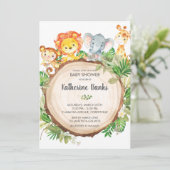 Invitation Cute Jungle Animaux Baby shower Verdure Safari (Debout devant)