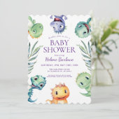 Invitation Cute Jungle Animaux Dinosaur Baby shower (Debout devant)
