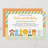 Invitation Cute Jungle Baby Animaux Safari 1er Anniversaire F (Devant / Derrière)