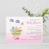 Invitation Cute Jungle Baby shower d'arche animal rose (Debout devant)