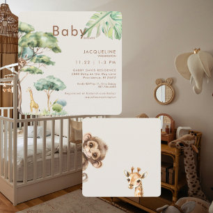Invitation Cute Jungle CreamBaby shower arrondi