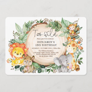 Invitation Cute Jungle Green Animaux sauvages 2e anniversaire