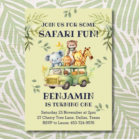 Invitation Cute Jungle Safari 1er anniversaire
