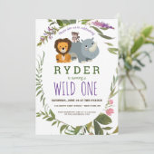 Invitation Cute Jungle Safari animal 1er anniversaire fête (Debout devant)