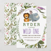 Invitation Cute Jungle Safari animal 1er anniversaire fête (Devant / Derrière)