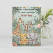 Invitation Cute Jungle Safari Animals Wild One 3rd Birthday  (Debout devant)