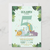 Invitation Cute Jungle Safari Animaux Anniversaire (Devant)