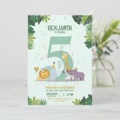 Invitation Cute Jungle Safari Animaux Anniversaire (Debout devant)