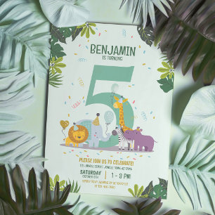 Invitation Cute Jungle Safari Animaux Anniversaire