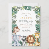 Invitation Cute Jungle Safari Animaux Garçon fête d'anniversa (Devant)