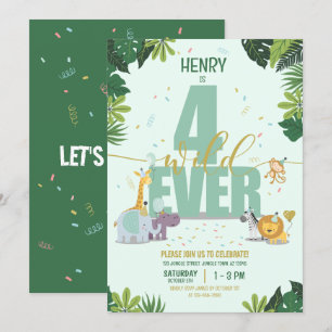 Invitation Cute Jungle Safari Animaux Quatre Jours Sauvages A