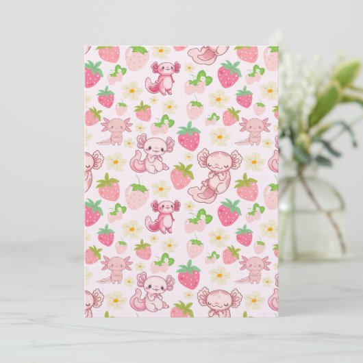 Invitation Cute Kawaii Axolotl & Strawberry Seamless Pattern (Debout devant)