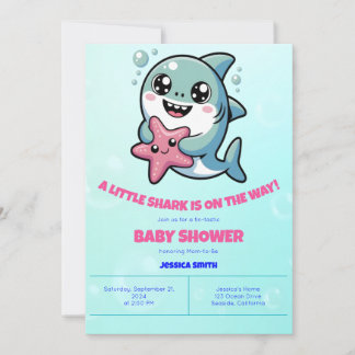 Invitation Cute Kawaii Baby shower requin et Starfish