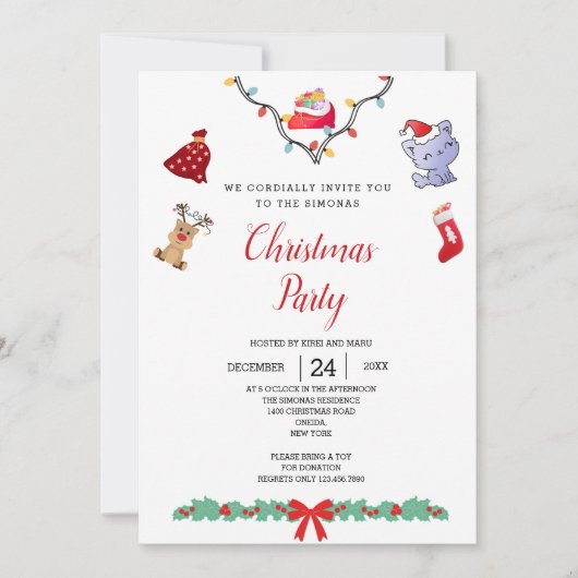 Invitation Cute Kawaii Chat Reindeer Amateurs | fête de noël (Devant)