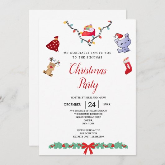 Invitation Cute Kawaii Chat Reindeer Amateurs | fête de noël (Devant / Derrière)